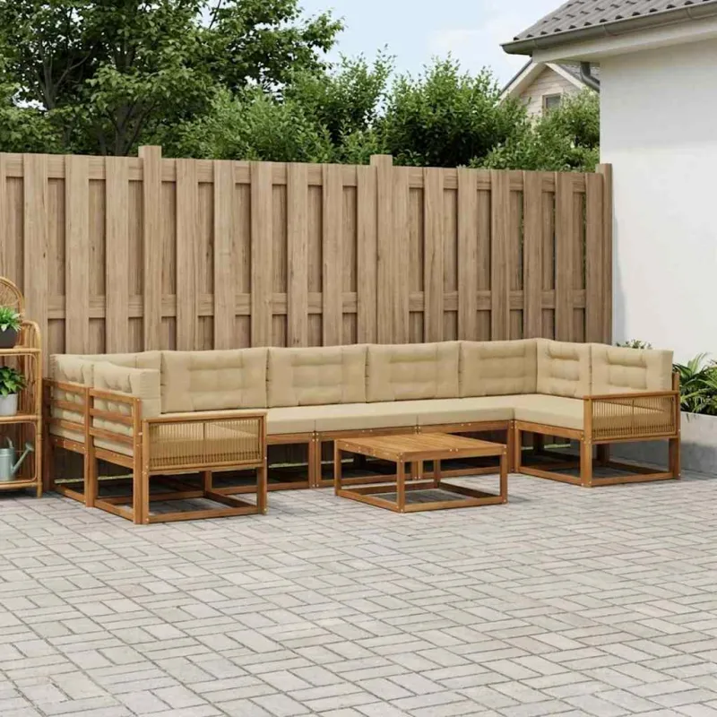 Lauko sofos komplektas su pagalve 8 pcs Natūralus ir bežinis