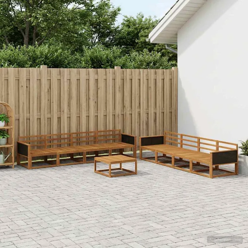 Lauko sofos komplektas 9 pcs Natūrali Kietos akacijos mediena