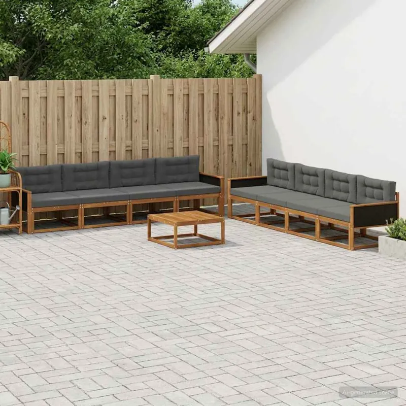 Lauko sofos komplektas su pagalve 9 pcs Natūralus ir antracitas