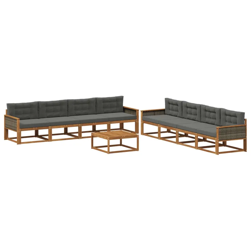 Lauko sofos komplektas su pagalve 9 pcs Natūralus ir antracitas