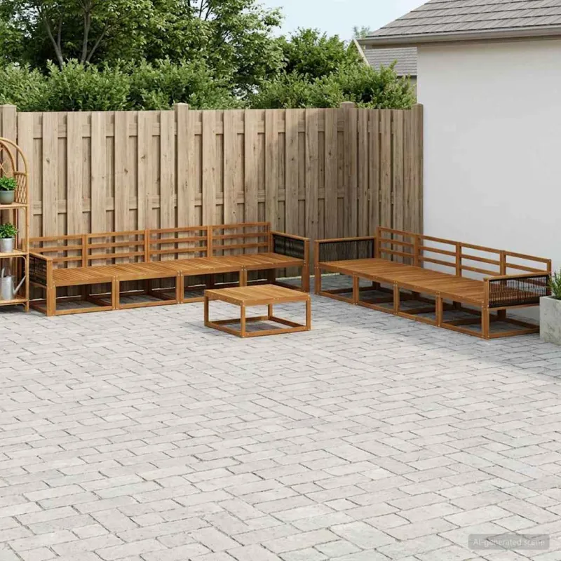 Lauko sofos komplektas 9 pcs Natūrali Kietos akacijos mediena