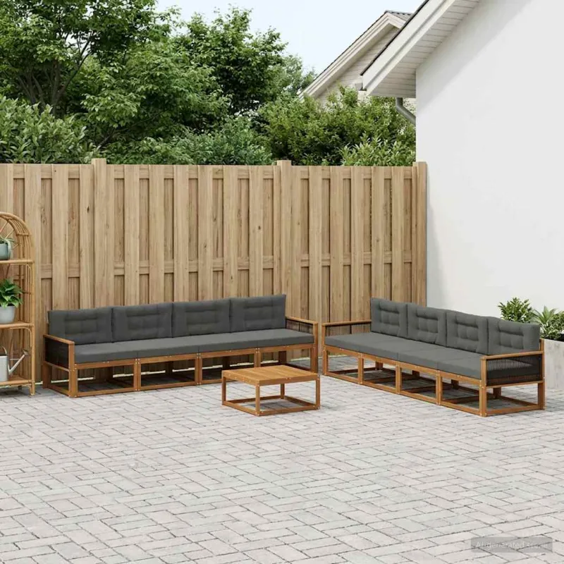 Lauko sofos komplektas su pagalve 9 pcs Natūralus ir antracitas