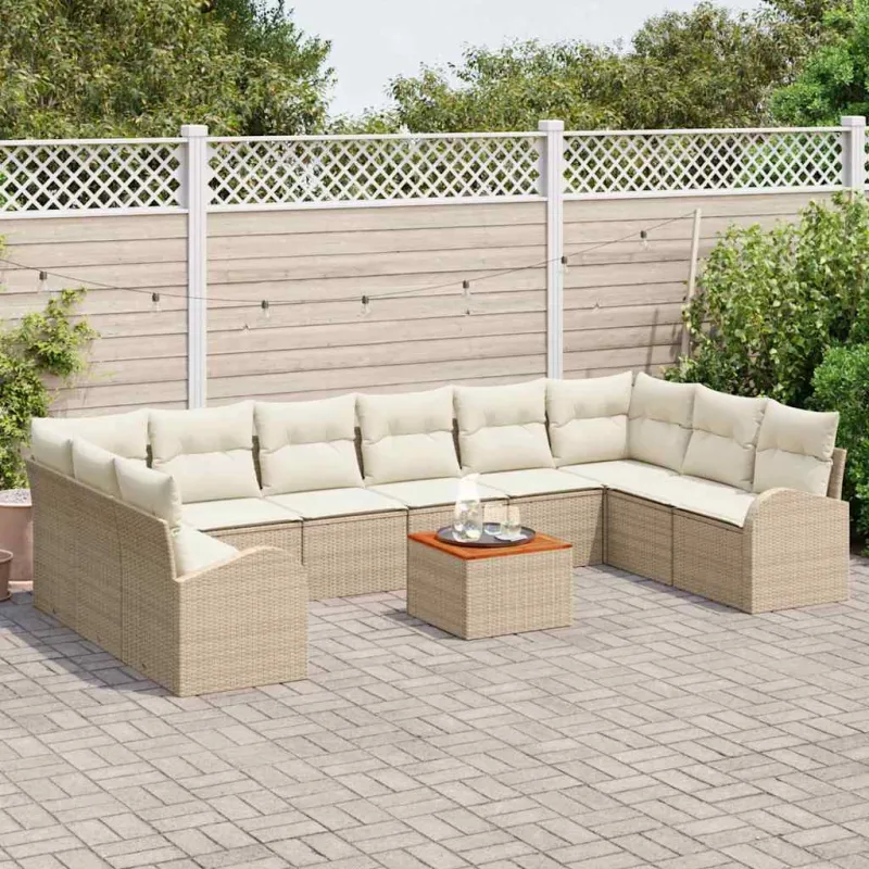 Sodo sohvaryhmä 11 osaa beige ja kermaisen väristä polyrattanaa