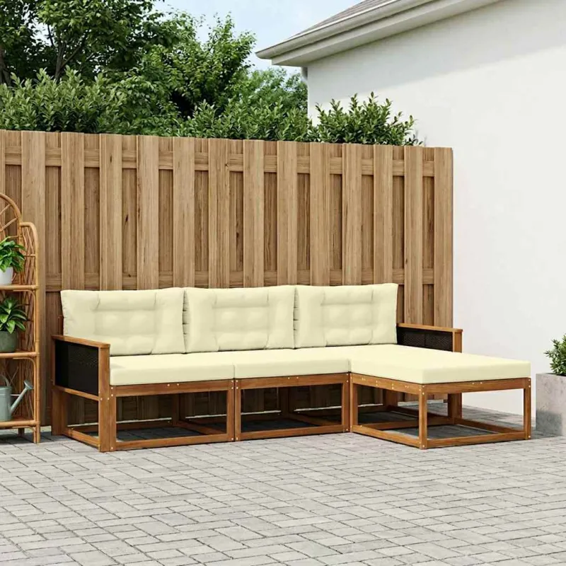 Lauko sofos komplektas su pagalve 4 pcs Natūralus ir grietinėlė