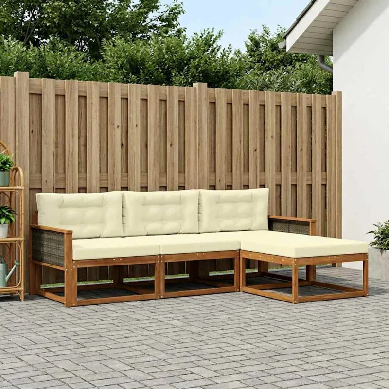Lauko sofos komplektas su pagalve 4 pcs Natūralus ir grietinėlė