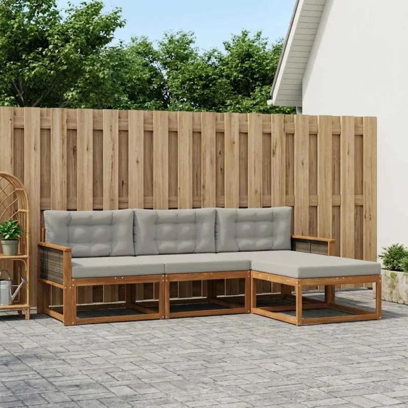 Lauko sofos komplektas 4 pcs Natūrali ir Šviesiai pilka