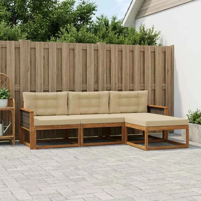 Lauko sofos komplektas su pagalve 4 pcs Natūralus ir bežinis