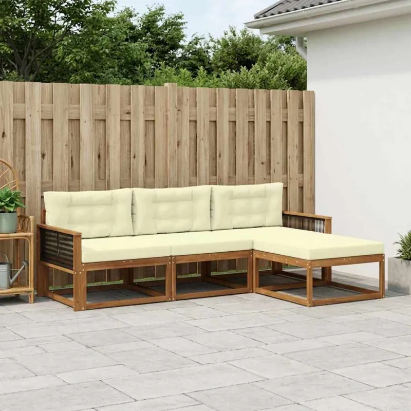 Lauko sofos komplektas su pagalve 4 pcs Natūralus ir grietinėlė