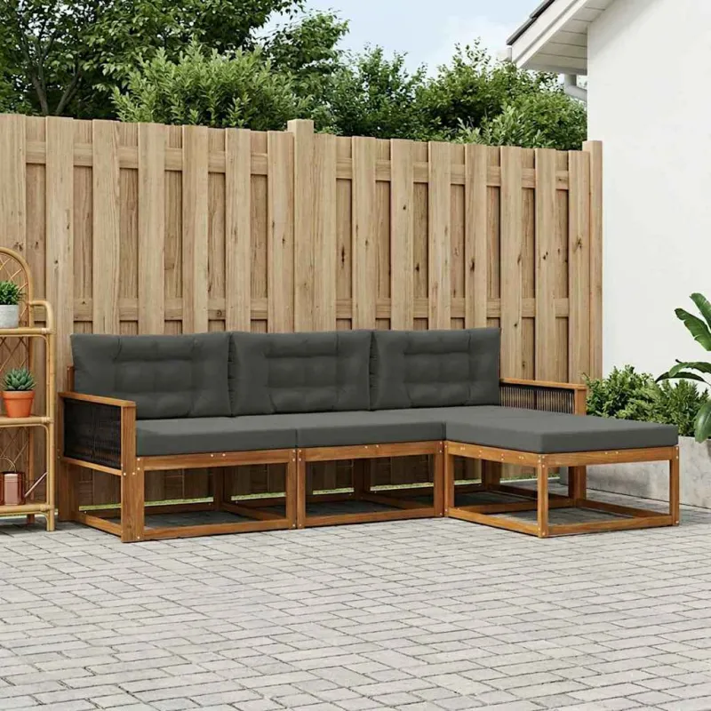 Lauko sofos komplektas su pagalve 4 pcs Natūralus ir antracitas