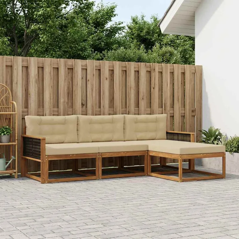 Lauko sofos komplektas su pagalve 4 pcs Natūralus ir bežinis