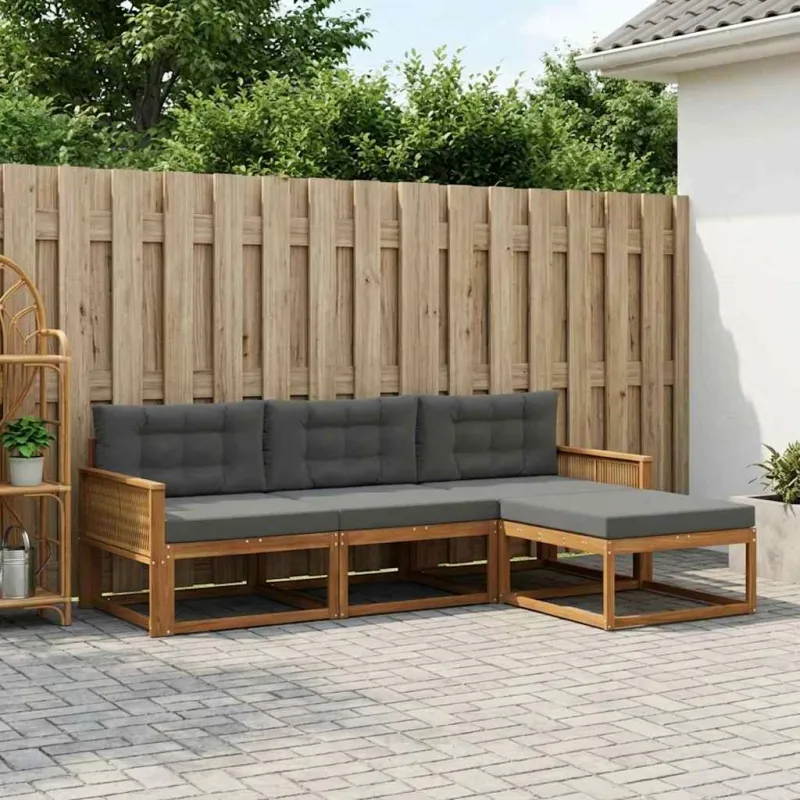 Lauko sofos komplektas su pagalve 4 pcs Natūralus ir antracitas