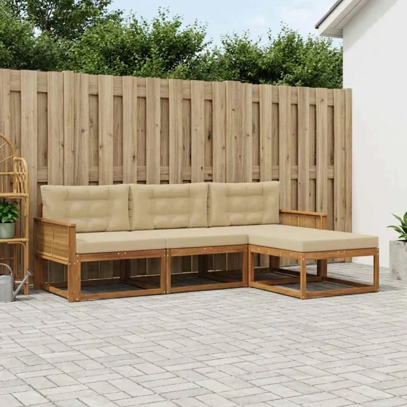 Lauko sofos komplektas su pagalve 4 pcs Natūralus ir bežinis