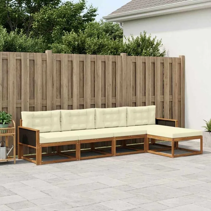 Lauko sofos komplektas su pagalve 5 pcs Natūralus ir grietinėlė