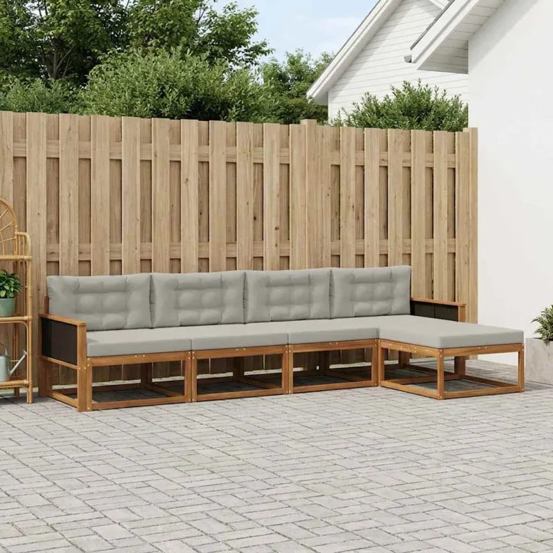 Lauko sofos komplektas 5 pcs Natūrali ir Šviesiai pilka