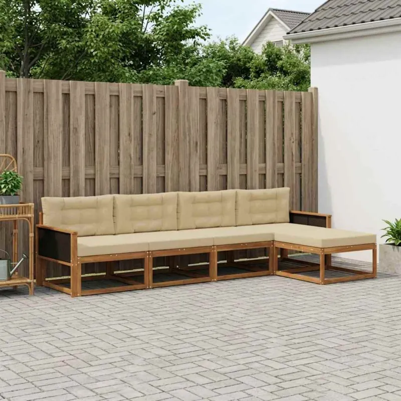 Lauko sofos komplektas su pagalve 5 pcs Natūralus ir bežinis