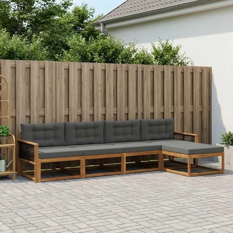 Lauko sofos komplektas su pagalve 5 pcs Natūralus ir antracitas