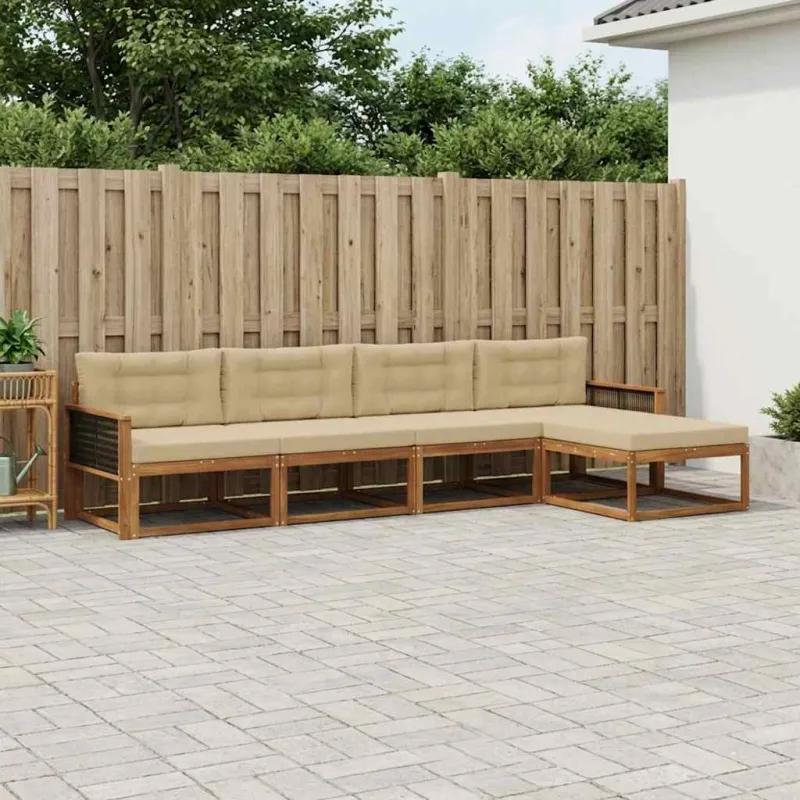 Lauko sofos komplektas su pagalve 5 pcs Natūralus ir bežinis