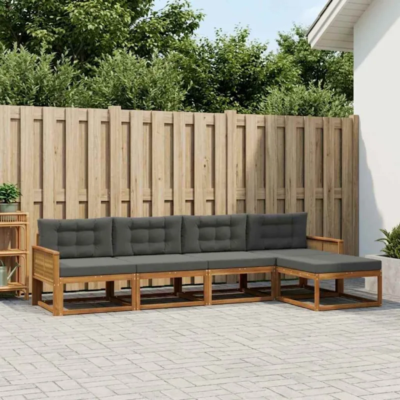 Lauko sofos komplektas su pagalve 5 pcs Natūralus ir antracitas