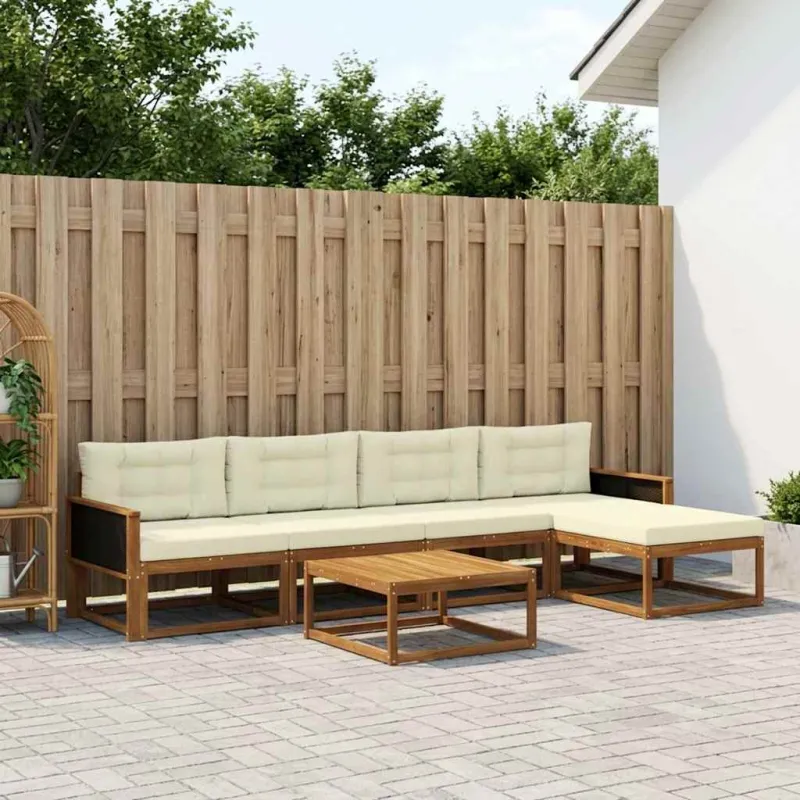 Lauko sofos komplektas su pagalve 6 pcs Natūralus ir grietinėlė