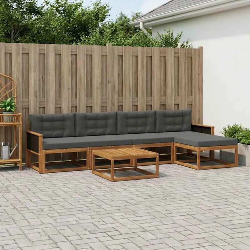 Lauko sofos komplektas su pagalve 6 pcs Natūralus ir antracitas