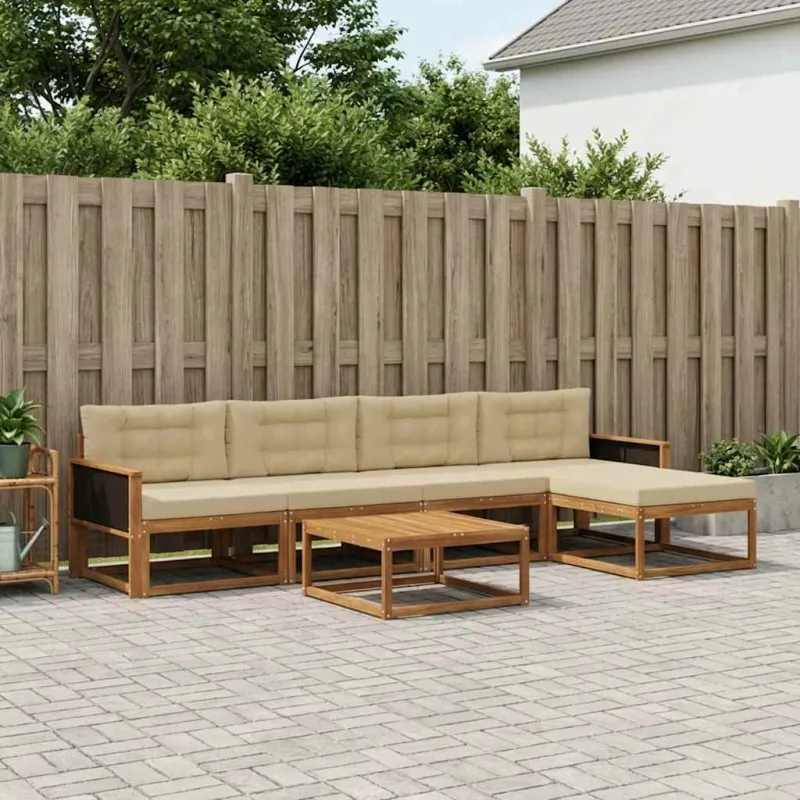 Lauko sofos komplektas su pagalve 6 pcs Natūralus ir bežinis