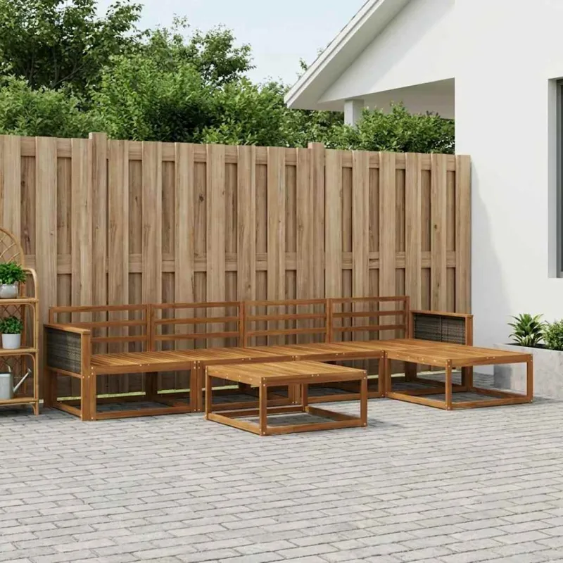 Lauko sofos komplektas 6 pcs Natūrali Kietos akacijos mediena