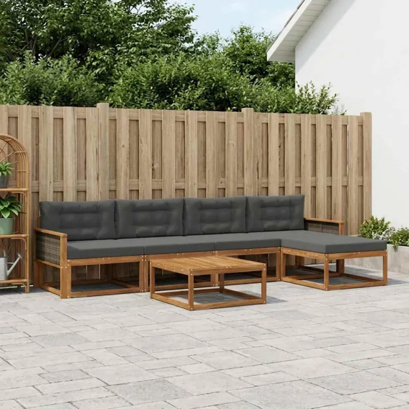 Lauko sofos komplektas su pagalve 6 pcs Natūralus ir antracitas