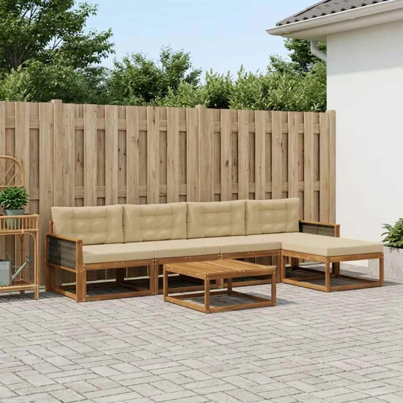 Lauko sofos komplektas su pagalve 6 pcs Natūralus ir bežinis