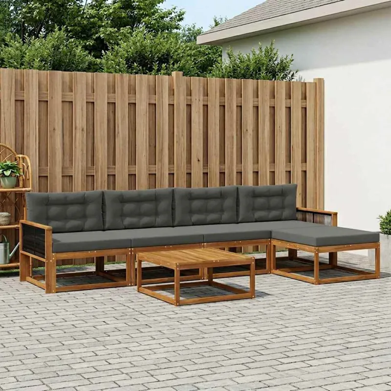 Lauko sofos komplektas su pagalve 6 pcs Natūralus ir antracitas
