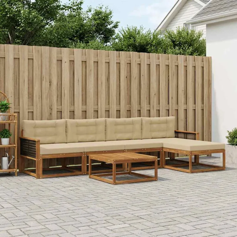 Lauko sofos komplektas su pagalve 6 pcs Natūralus ir bežinis