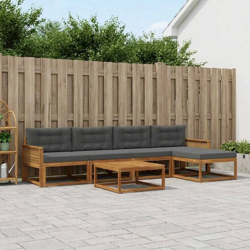 Lauko sofos komplektas su pagalve 6 pcs Natūralus ir antracitas