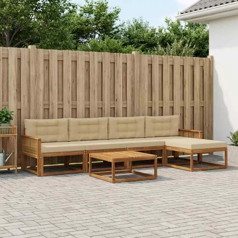 Lauko sofos komplektas su pagalve 6 pcs Natūralus ir bežinis