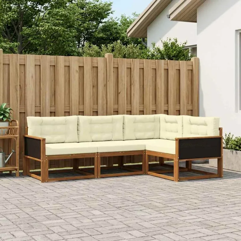 Lauko sofos komplektas su pagalve 4 pcs Natūralus ir grietinėlė