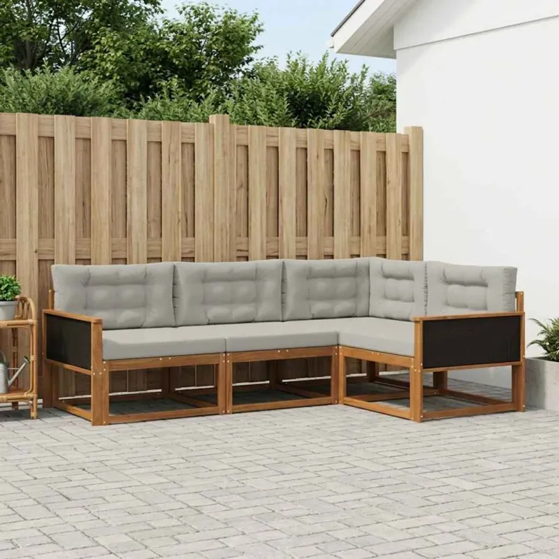 Lauko sofos komplektas 4 pcs Natūrali ir Šviesiai pilka