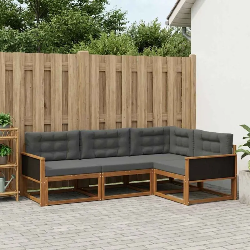 Lauko sofos komplektas su pagalve 4 pcs Natūralus ir antracitas