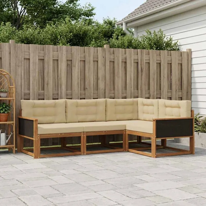 Lauko sofos komplektas su pagalve 4 pcs Natūralus ir bežinis