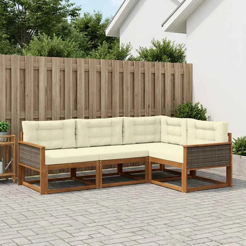 Lauko sofos komplektas su pagalve 4 pcs Natūralus ir grietinėlė