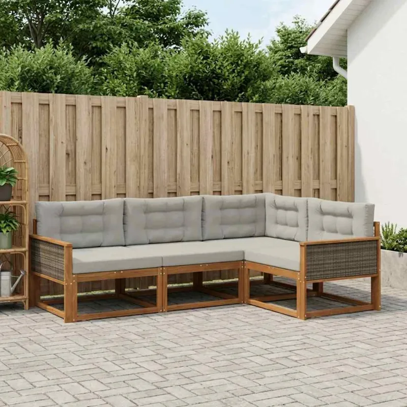 Lauko sofos komplektas 4 pcs Natūrali ir Šviesiai pilka