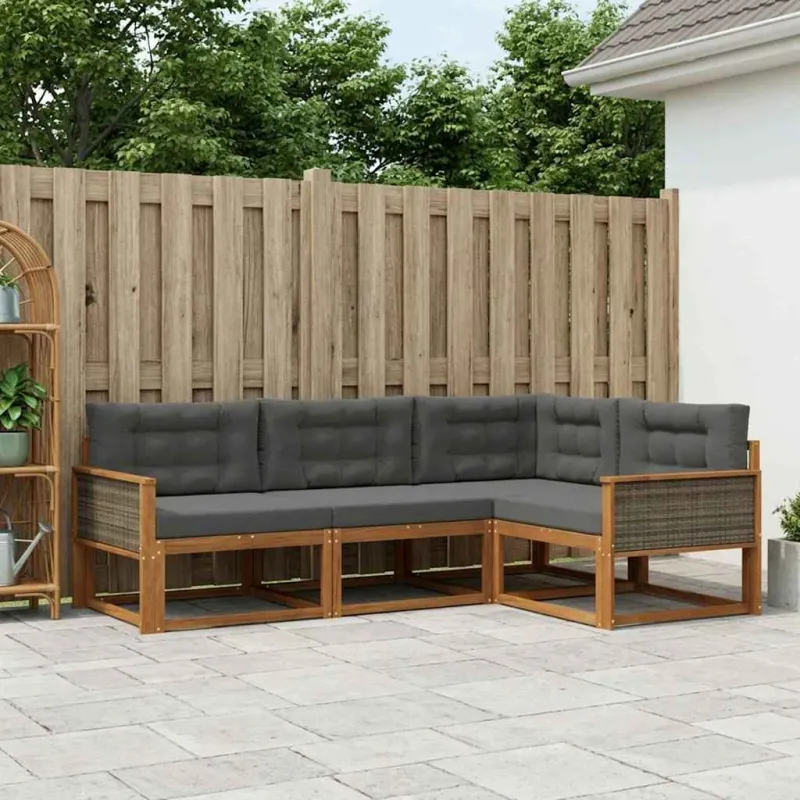 Lauko sofos komplektas su pagalve 4 pcs Natūralus ir antracitas