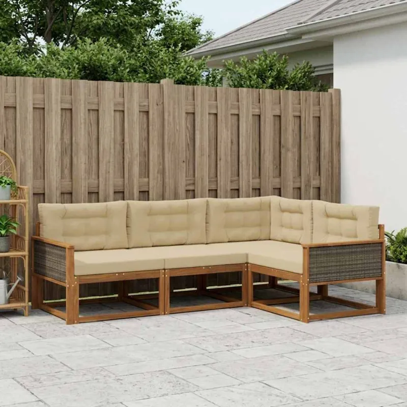 Lauko sofos komplektas su pagalve 4 pcs Natūralus ir bežinis