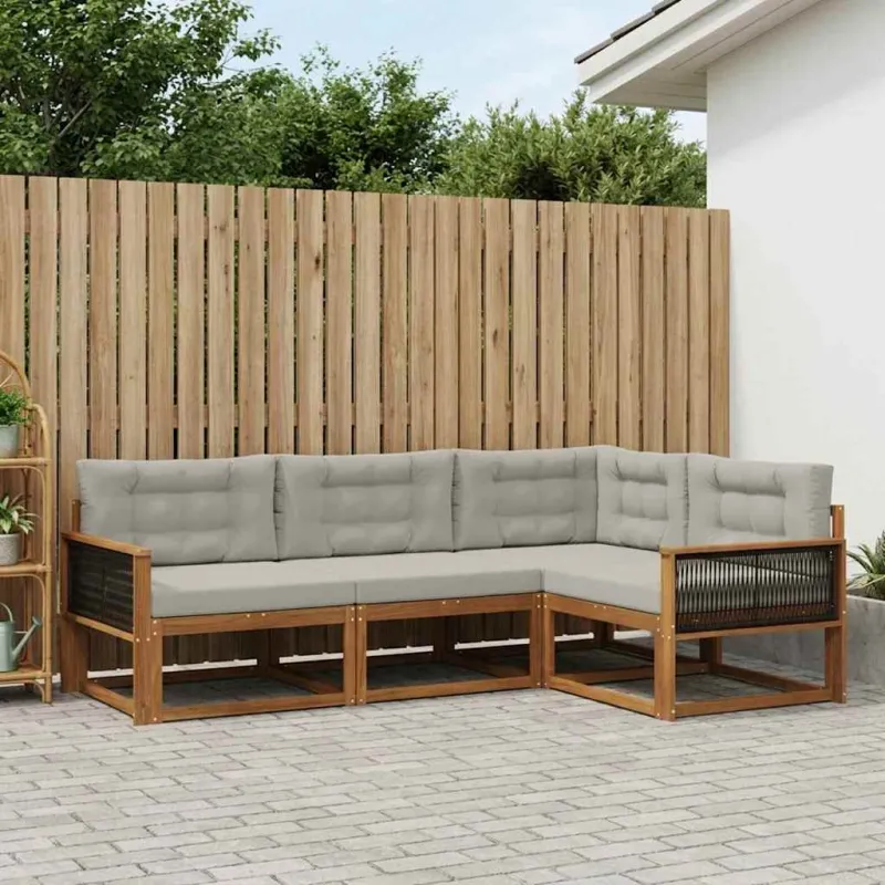 Lauko sofos komplektas 4 pcs Natūrali ir Šviesiai pilka