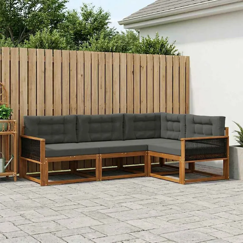 Lauko sofos komplektas su pagalve 4 pcs Natūralus ir antracitas