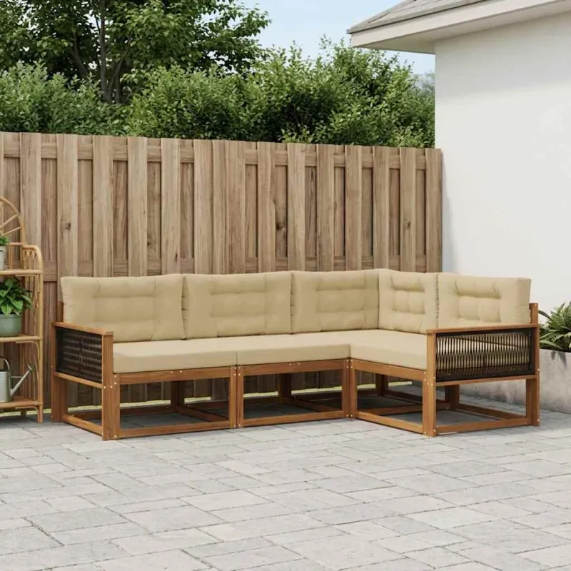 Lauko sofos komplektas su pagalve 4 pcs Natūralus ir bežinis