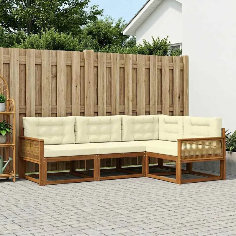 Lauko sofos komplektas su pagalve 4 pcs Natūralus ir grietinėlė