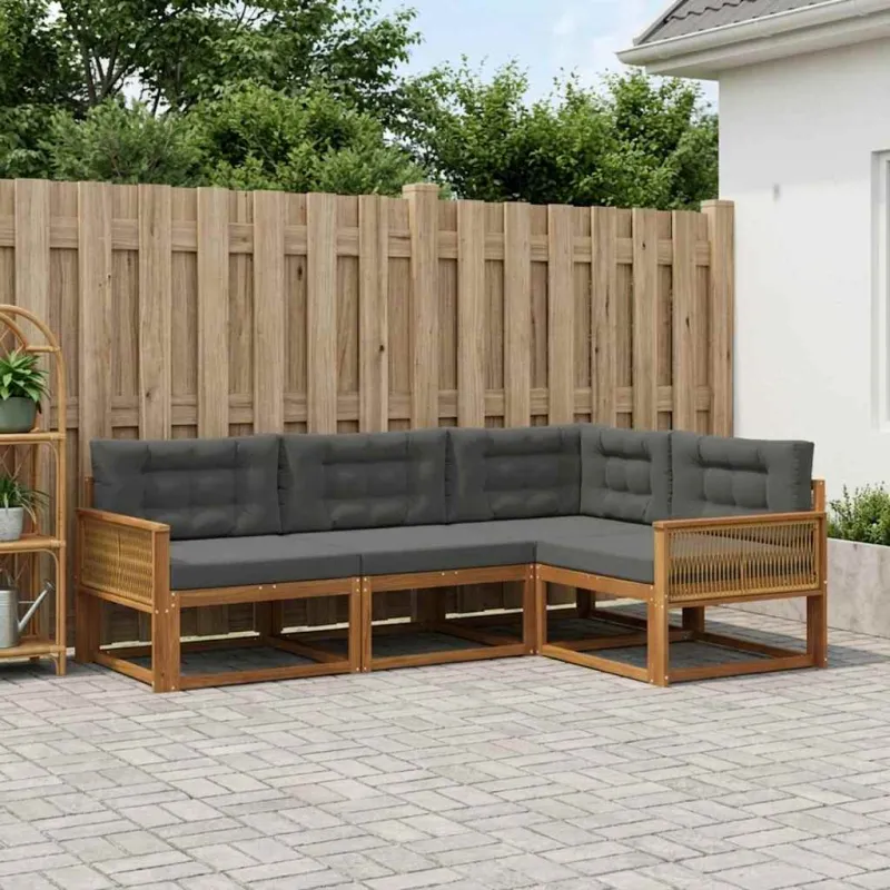 Lauko sofos komplektas su pagalve 4 pcs Natūralus ir antracitas