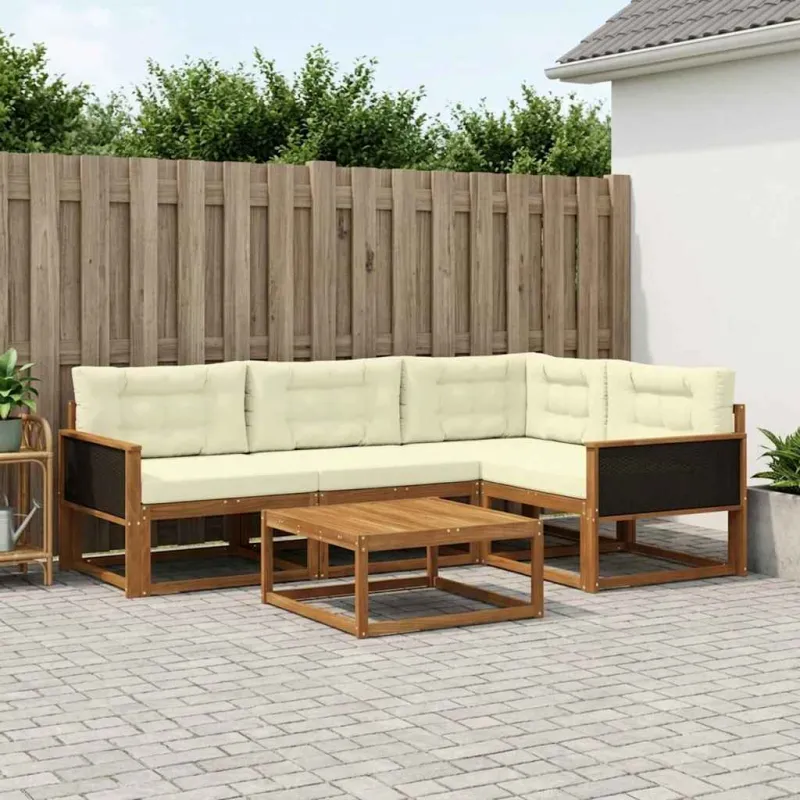 Lauko sofos komplektas 5 pcs Natūralus ir grietinėlė