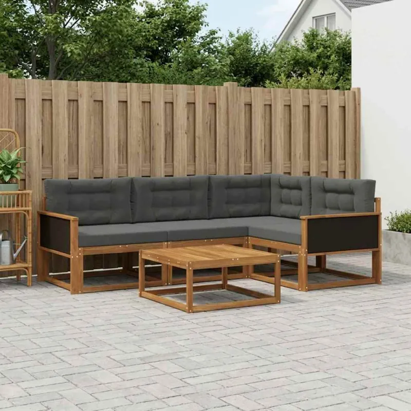 Lauko sofos komplektas su pagalve 5 pcs Natūralus ir antracitas