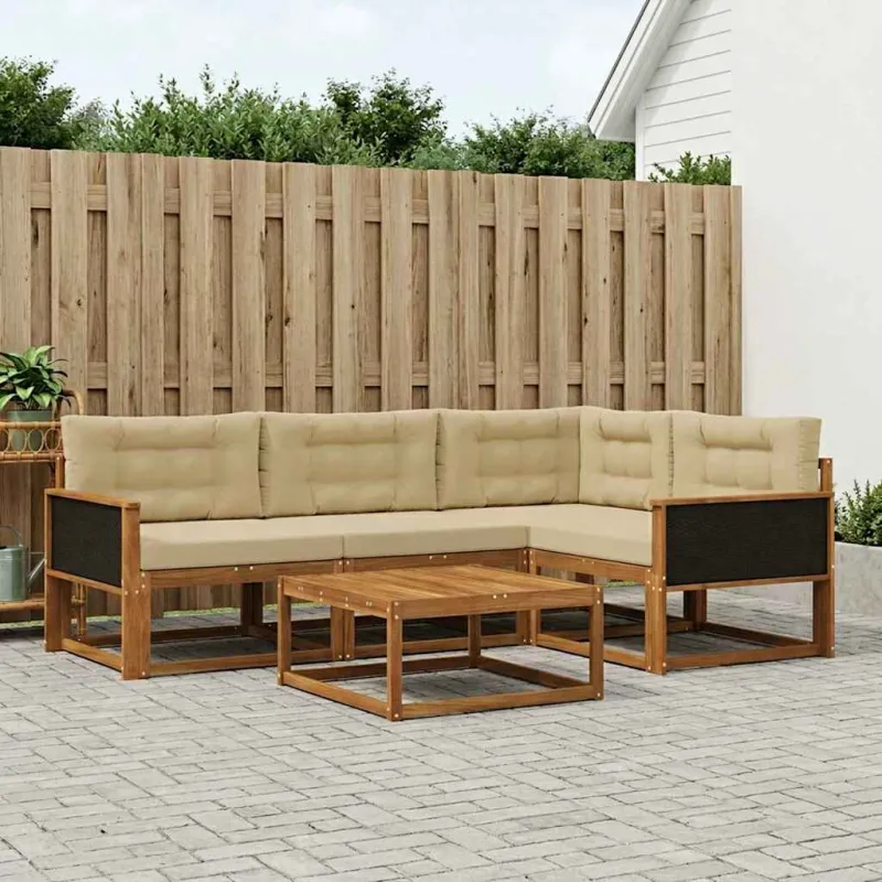 Lauko sofos komplektas su pagalve 5 pcs Natūralus ir bežinis