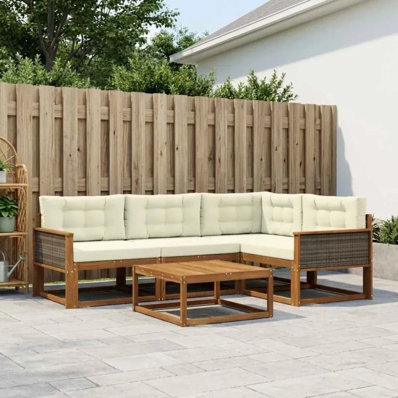Lauko sofos komplektas 5 pcs Natūralus ir grietinėlė