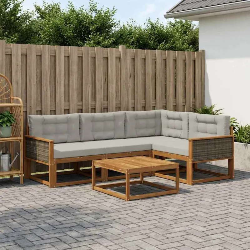 Lauko sofos komplektas 5 pcs Natūrali ir Šviesiai pilka